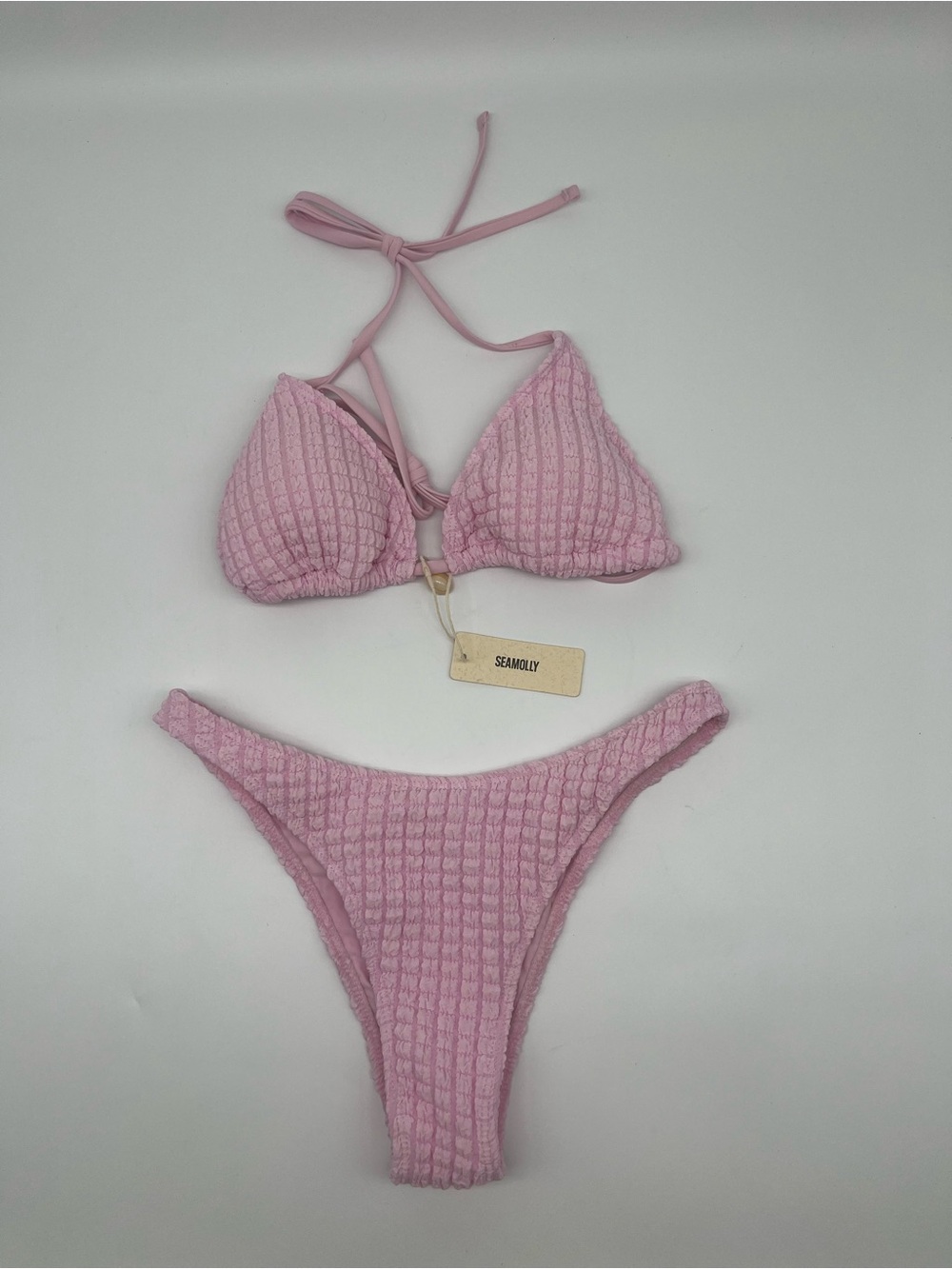 Seamolly Pink Ribbed Triangle Bikini Set